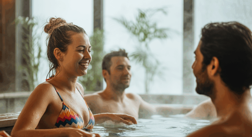 people in a large soaking tub